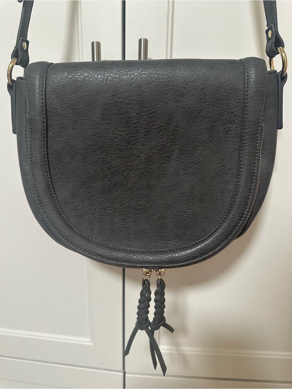 Sole Society "Thalia" Crossbody Saddle Bag-Dark Charcoal
